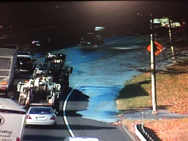 A water main break is flooding I-95 southbound between Exits 10 and 9 in Darien on Thursday morning.