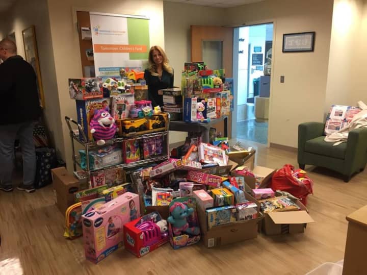 Ginger Pierro brought gifts to HUMC for Tomorrows Children&#x27;s Fund for pediatric cancer.