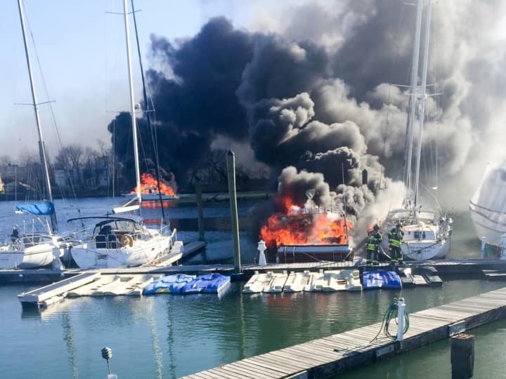 New Rochelle firefighters responded to a scary scene on New Year&#x27;s Day at Wright Island Marina.