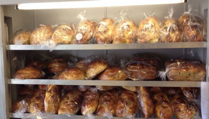 Shelves of fresh-baked bread Cheryl-Anns' Bakery in South Brookline.&nbsp;