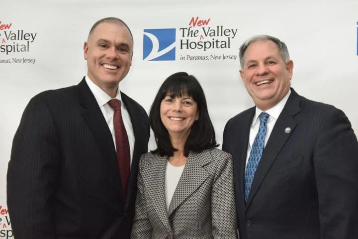 Paramus Mayor Rich LaBarbiera, The Valley Hospital President &amp; CEO of Valley Health System Audrey Meyers and Bergen County Executive James Tedesco.