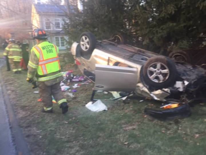 Weston Volunteer Fire Department responds to a crash on Sunday on Weston Road that sent two people to the hospital.