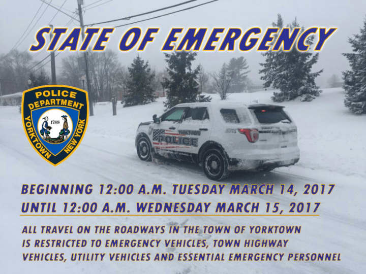 The town of Yorktown has issued a state of emergency through Tuesday to allow emergency responders to properly handle a massive blizzard striking the region.