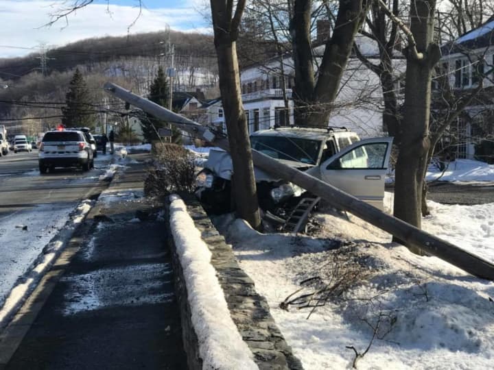 An SUV slammed into a utility pole on Route 17 in Sloatsburg slowing traffic.