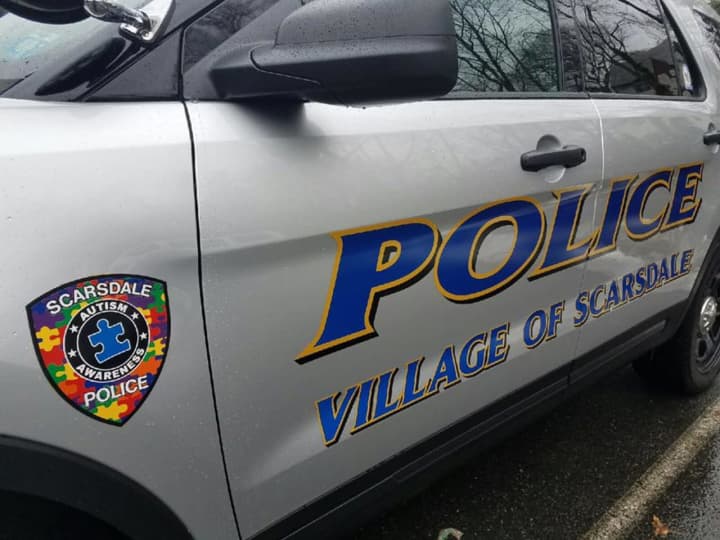 A Scarsdale Police Department vehicle was damaged