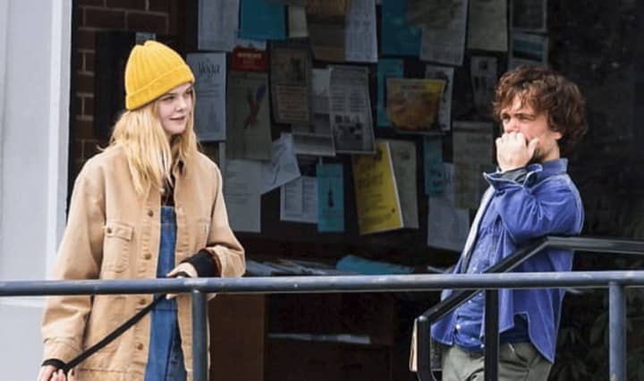 Elle Fanning and Peter Dinklage in Hastings filming &quot;I Think We&#x27;re Alone Now.&quot;