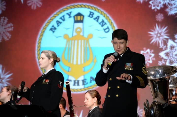 Christopher Vlangas performing with the Navy band.
