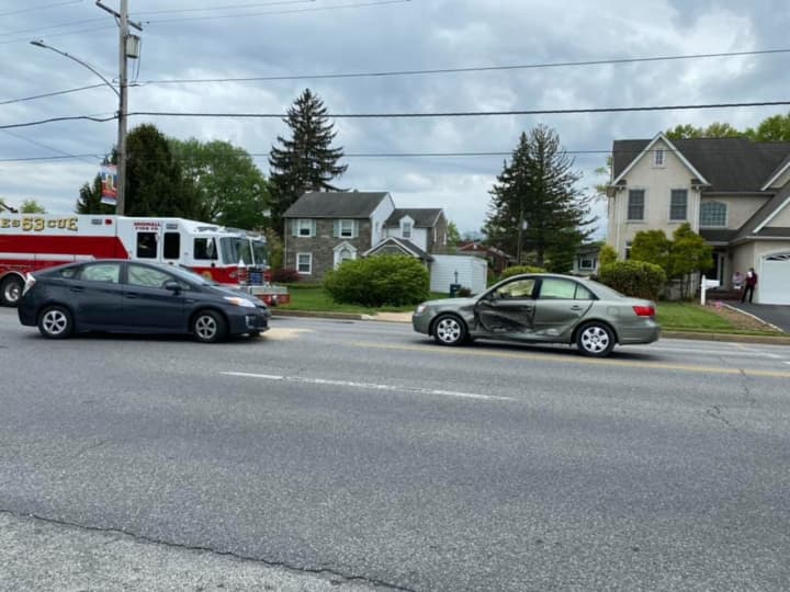 Three people were hospitalized in a two-car crash that occurred early afternoon in Marple Township, Delaware County.