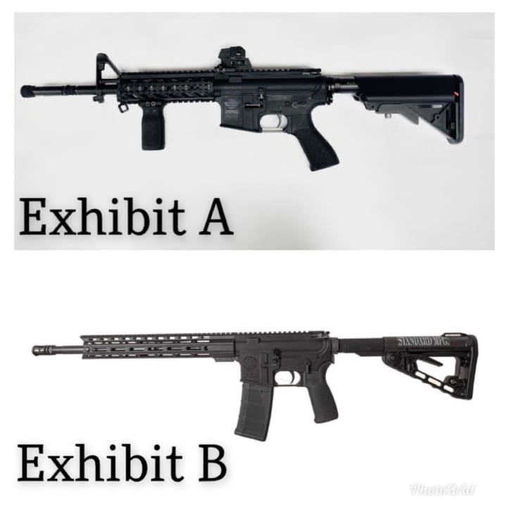 Exhibit A is an airsoft gun that was seized in Western Massachusetts, Exhibit B is an actual assault rifle.