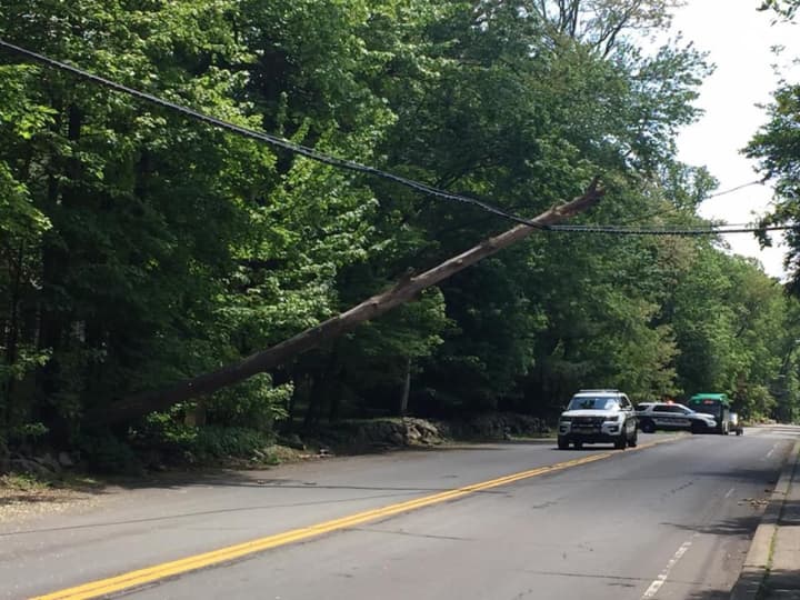 College Road between Carlton Road and Mountain Road was closed due to a leaning power pole.