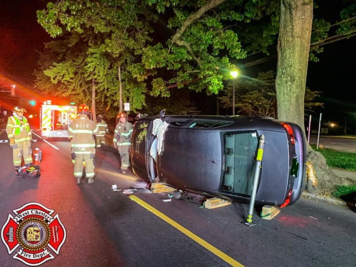 A driver was freed after their car overturned early Monday morning in West Chester.
