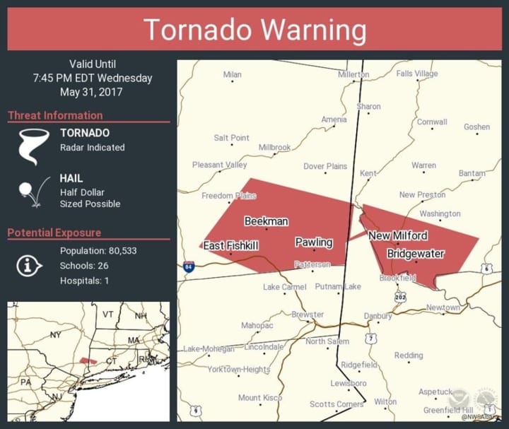 A look at the areas covered by the Tornado Warning.