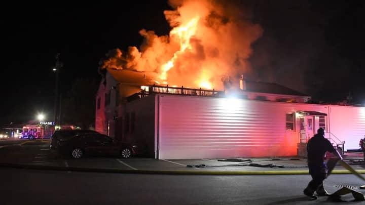 A Selden funeral home was destroyed by a raging fire.