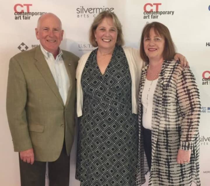 First Selectman Jim Marpe and his wife, Mary Ellen, joined Angela Whitfield, executive director of the CAFC at the opening night kick-off of an art pop-up in Westport.