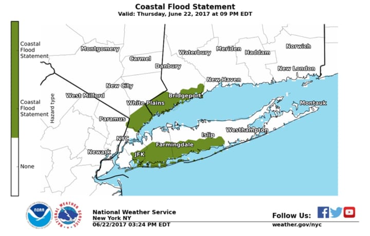 The areas where there could be coastal flooding Thursday evening.
