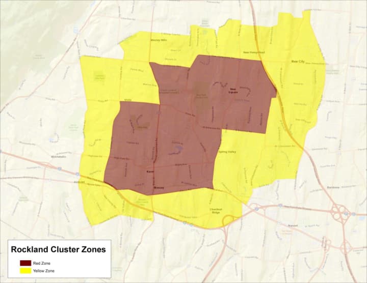 The COVID-19 cluster zones in Rockland County.