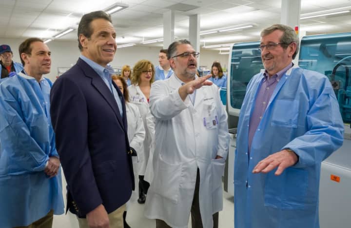 New York Gov. Andrew Cuomo touring a Northwell labs facility.