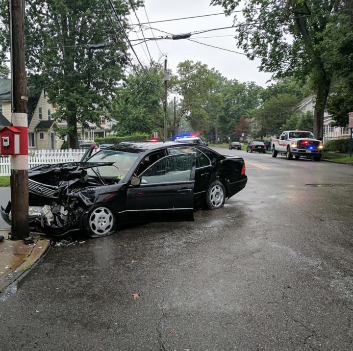 A Lexus sedan crashed into a Hackensack utility pole Friday.