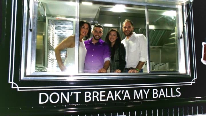 The folks behind the Eat My Balls Food truck: left to right: Cynthia Pittari, Gino Fasalo Jr., Rosa Eichman, and Mike Eichman.