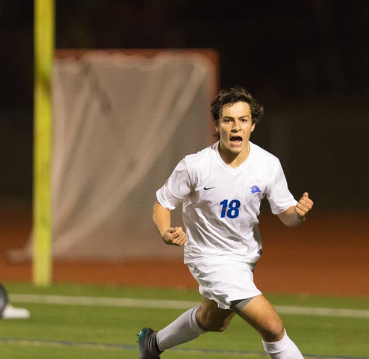 Darien High junior Pablo Martinez celebrates after a goal. The Darien High School Boys Soccer team, the Darien Blue Wave, will play in the CIAC Class LL State Championship Final game on Saturday against defending champions Glastonbury High. 