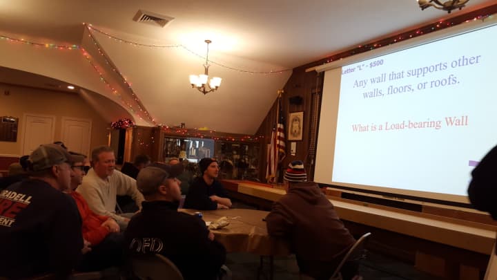 Oradell firefighters were able to test their knowledge on firefighting topics by playing a Jeopardy-style quiz game.