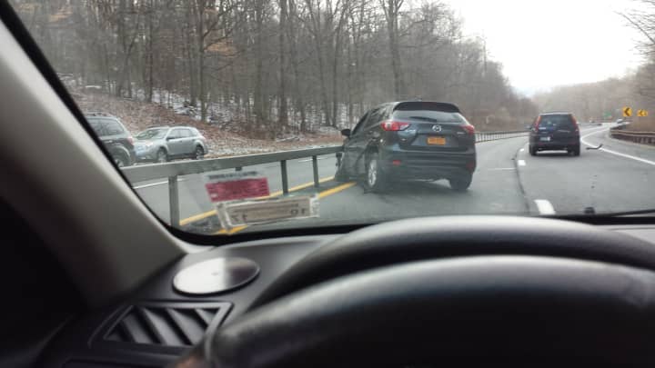 This SUV slid into the median on the southbound Taconic State Parkway in Putnam on Friday.