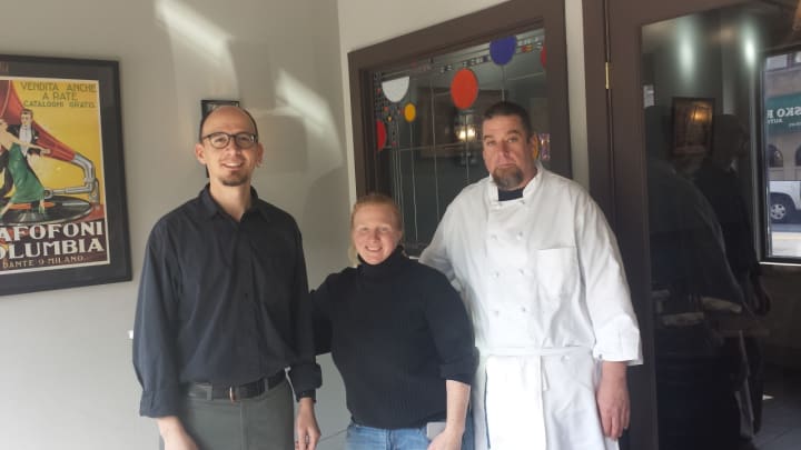 Chef Dave Haggerty, at right, and his wife, Katy, operated Café Mirage at 531 North Main St. for 15 years. They are joined here by Ben Houx, their new partner and general manager at their new, larger Port Chester location at 223 Westchester Ave.