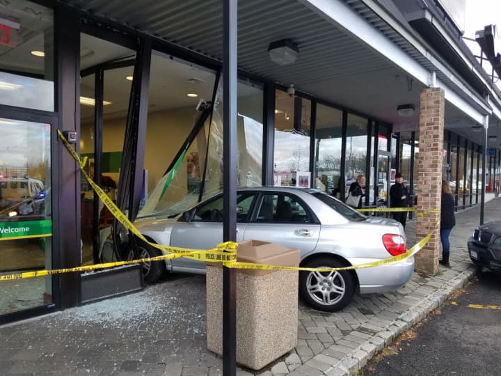 A vehicle smashed into a New City Bank last week.