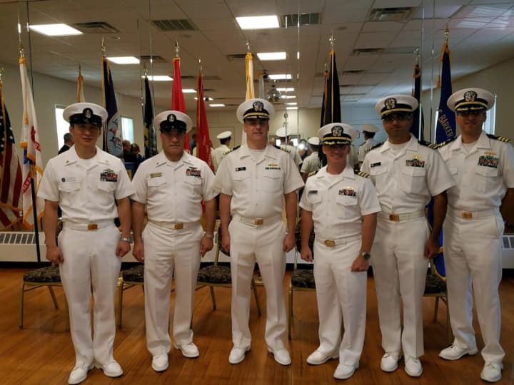 Capt. David Fillis (center), was promoted during a ceremony held at the Corporal Jedh C. Baker American Legion Auxiliary Unit 153, located in Park Ridge, New Jersey.