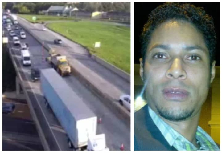 Hendry Tamarez Nunez and a traffic camera showing the delays and cones set up on Interstate 83 following the wrong-way crash that killed him.