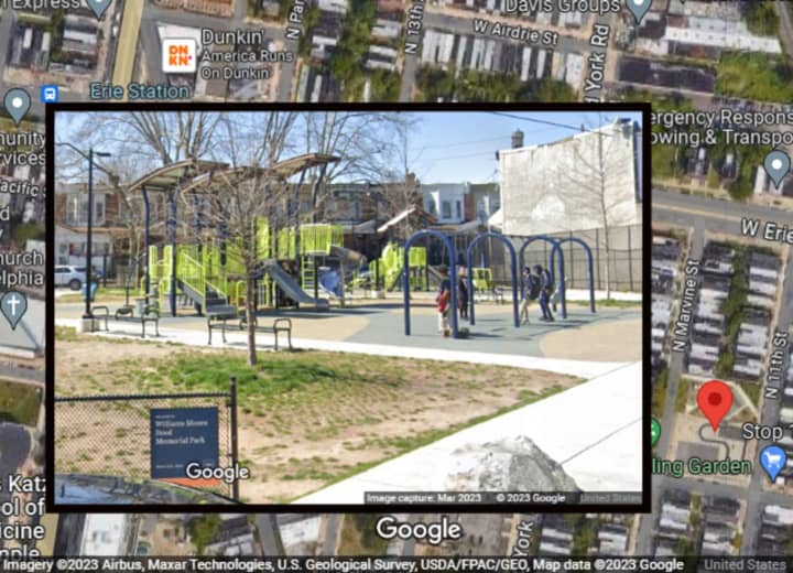 The playground in the 3500 block of 11th Street, in Philadelphia where the girl was shot, and a map showing where it is located.