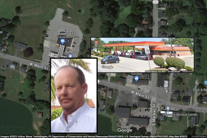 Kevin Frazier and the Rutter's gas station in the first block of West Main Street in Fawn Township where he fatally struck another vehicle, authorities said.