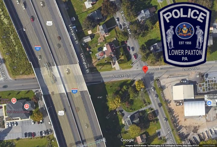 A map showing&nbsp;the intersection of Locust Lane/State Route 3024 and South Arlington Avenue where a "serious crash" left a pedestrian in "critical condition," Lower Paxton Township Police say.&nbsp;