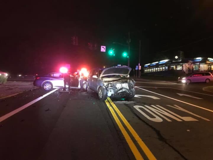 A two-vehicle crash in front of the Mount Ivy Diner on Route 22.