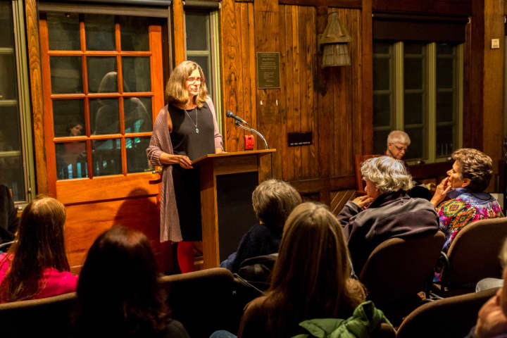 Poet Sarah White. Robin Hirsch and Sarah White, as well as six community poets, read their work at the 10th annual Writers on War &amp; Peace Reading at the Hudson Valley Writers&#x27; Center, 300 Riverside Drive, Sleepy Hollow.