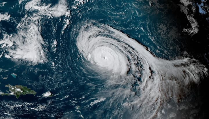 Hurricane Larry churning in the Atlantic basin.