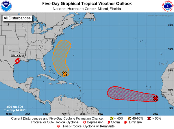 A look at the system (marked with the letter &quot;X&quot;) in the Atlantic basin.