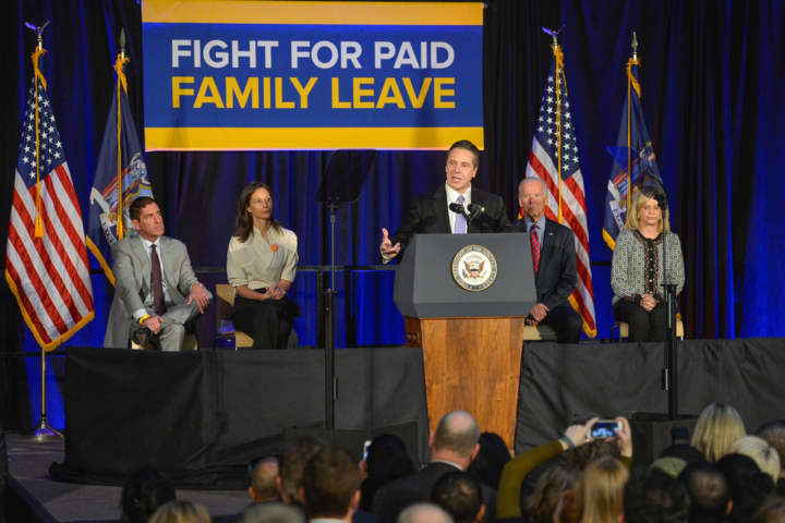 Gov. Andrew Cuomo is joined by Vice President Joe Biden and others in pushing state lawmakers to adopt a 12-week paid family leave plan.