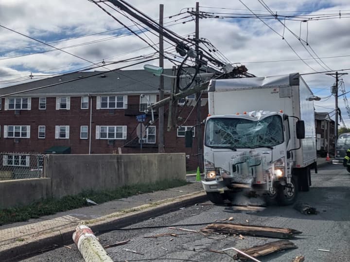 The truck was severely damaged in the crash on Polifly Road at the corner of Mary Street in Hackensack.