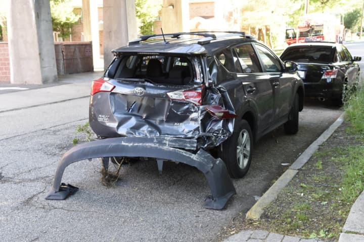 The RAV 4 sustained significant rear damage.