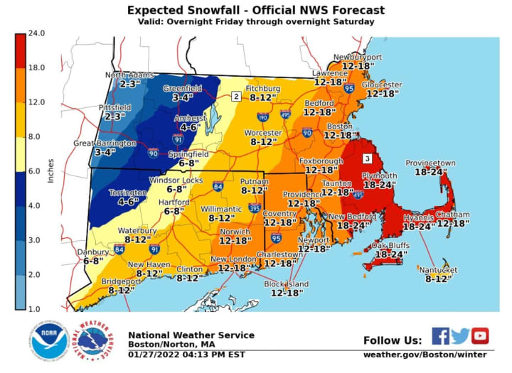 Brand-new snowfall projections released by the National Weather Service for the major Nor&#x27;easter headed to the region.