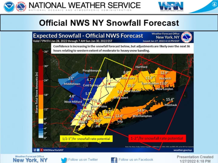 Snowfall projections for downstate New York.
