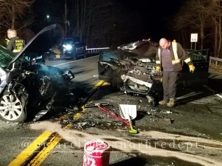 Volunteers from the Briarcliff Fire Department helped extricate a passenger from a vehicle following a head-on collision that sent all parties to the hospital.