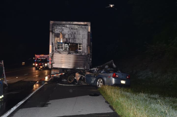 The scene of the deadly crash into a tractor-trailer in central Pennsylvania.