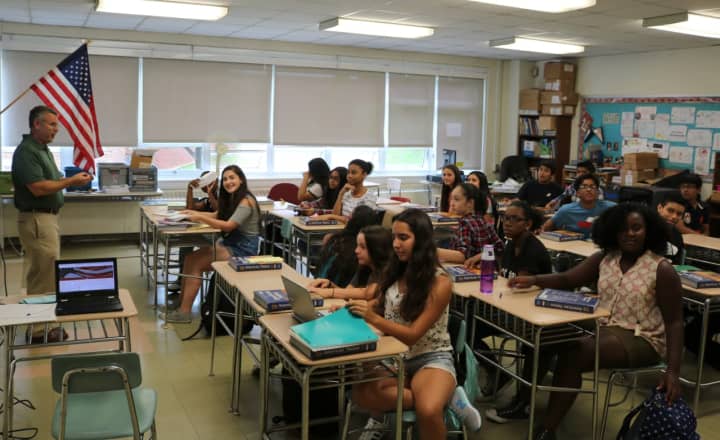 Elmsford students sit in their classroom for the first time, kicking off the 2016-2017 school year.