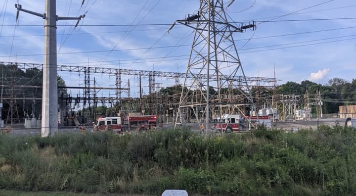 Crews respond to a fire at an East Greenbush power substation Sunday, July 17.
