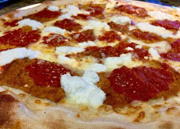 Eggplant rollatini pizza from Uncle Louie&#x27;s, coming to Montvale.