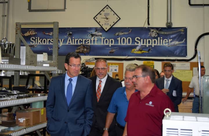 Gov. Dannel Malloy tours Cambridge Specialty Company in Berlin, which is a supplier to Sikorsky Aircraft.
