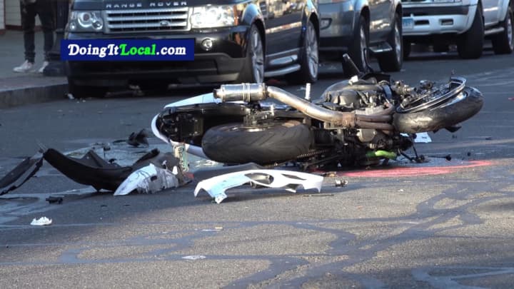 The motorcycle involved in the crash.