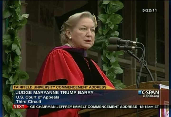 Judge Maryanne Trump Barry, U.S. Court of Appeals Third Circuit and Donald Trump’s sister, gives the 2011 Fairfield University commencement address.